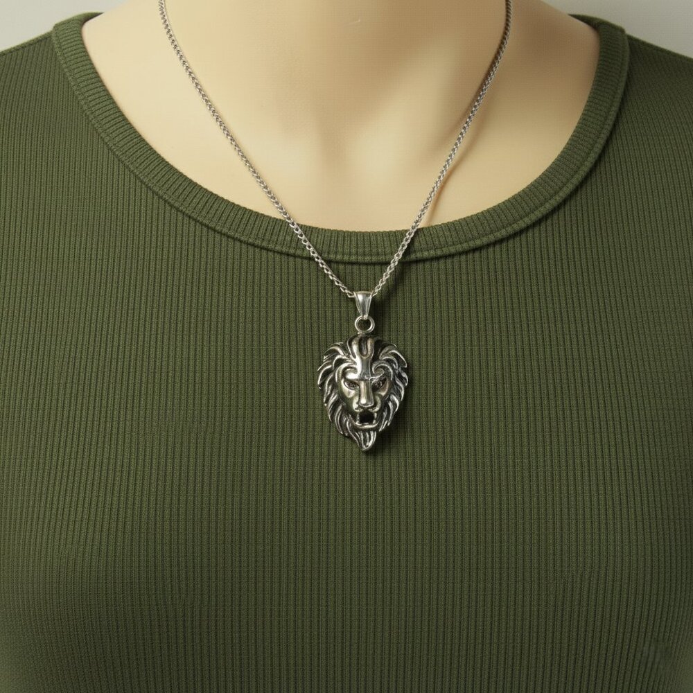 Believe by Brilliance Men’s Silver Lion Head Pendant Necklace 24” NWT - Picture 3 of 8